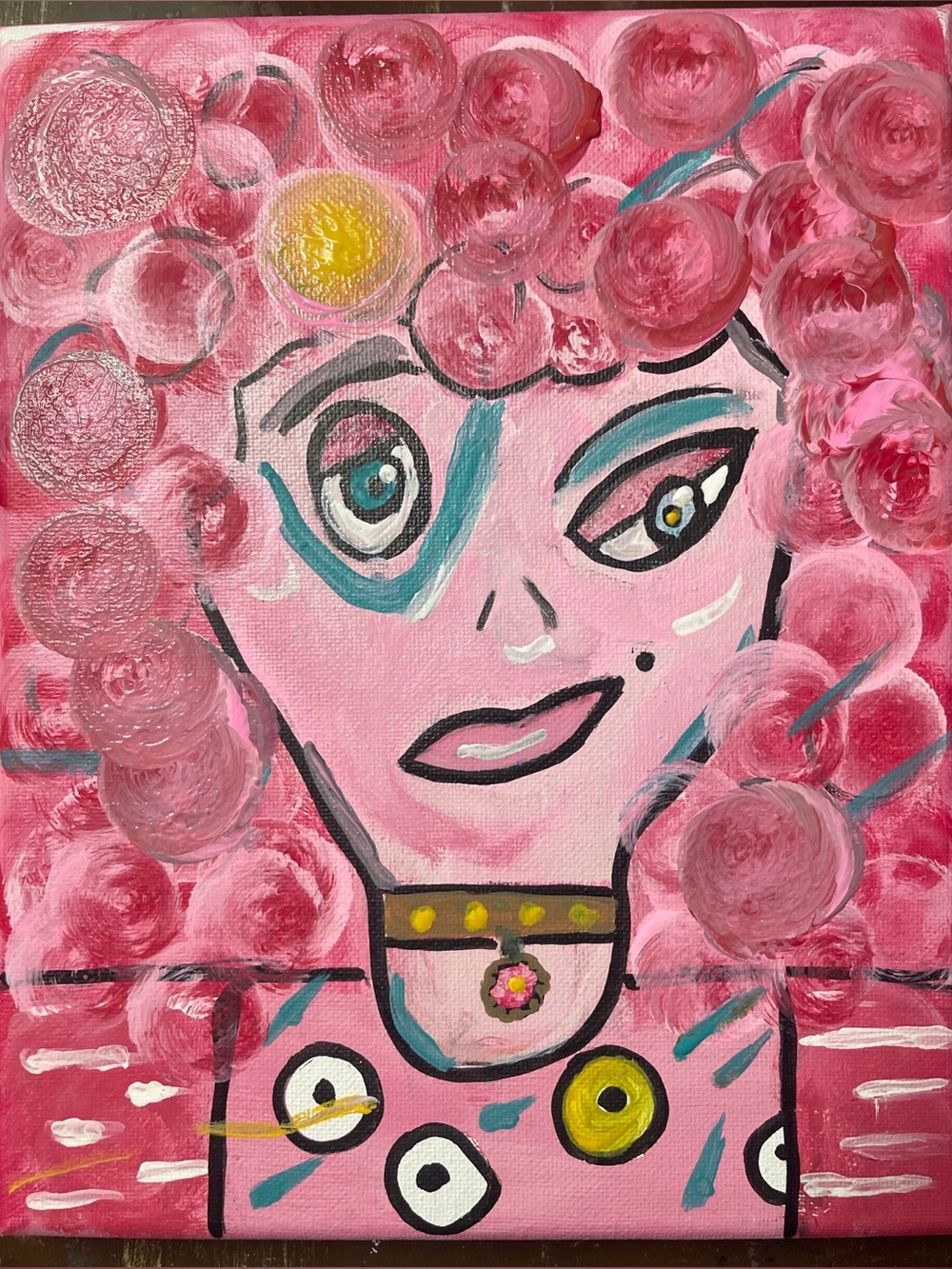 Pink Contemporary Whimsical Portrait Painting - Unbranded